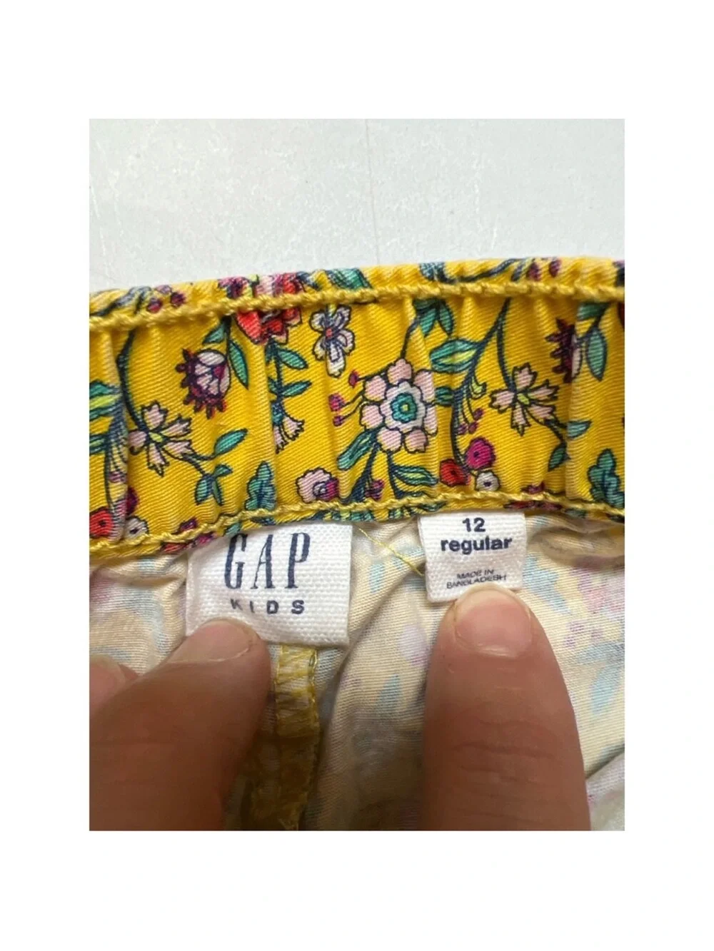 Gap Kids Girls Size 12 Yellow Floral Chino Shorts Stretch Adjustable Waist